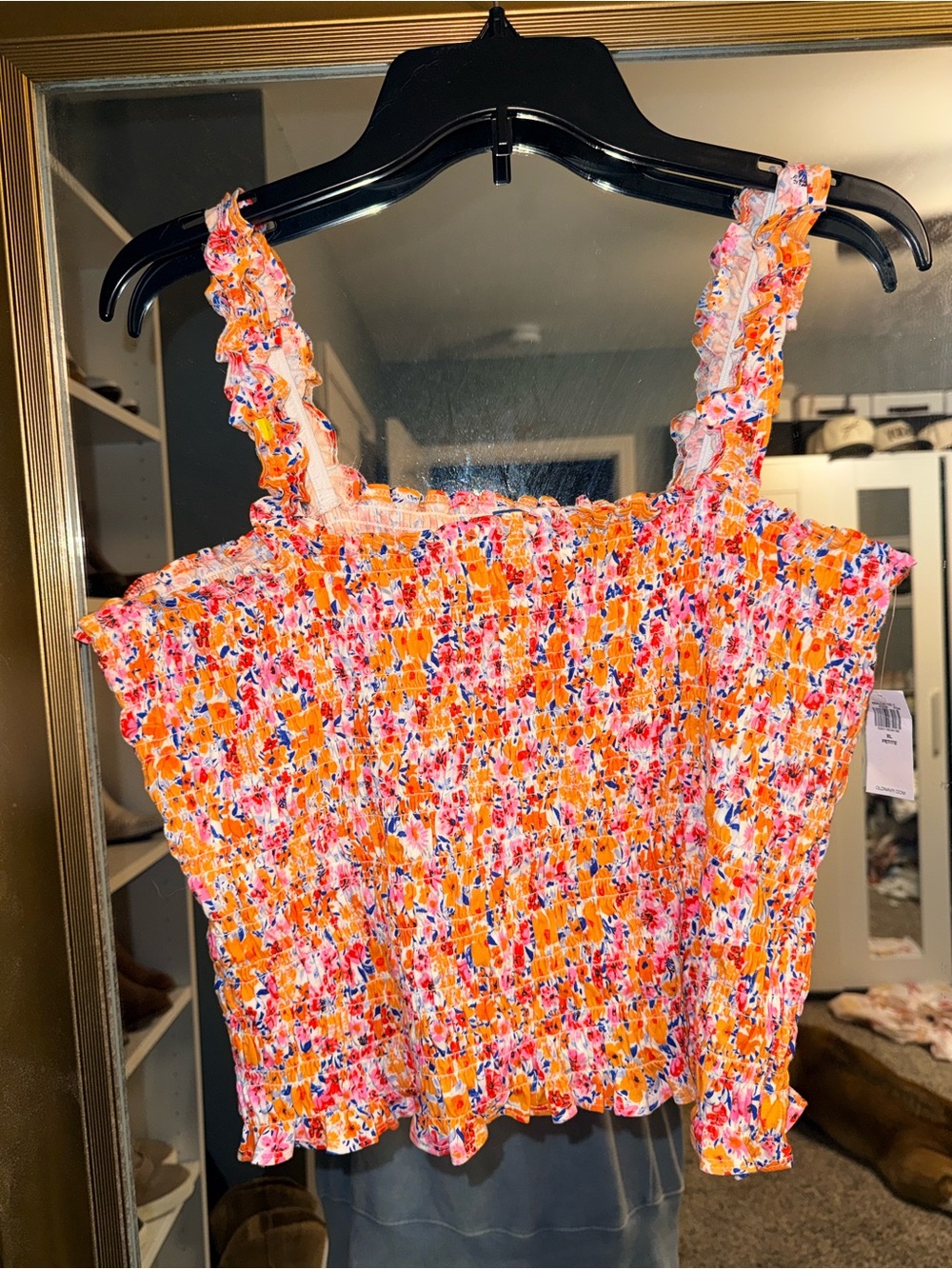 Old Navy Orange & Pink Floral Smocked Crop Top XL Petite